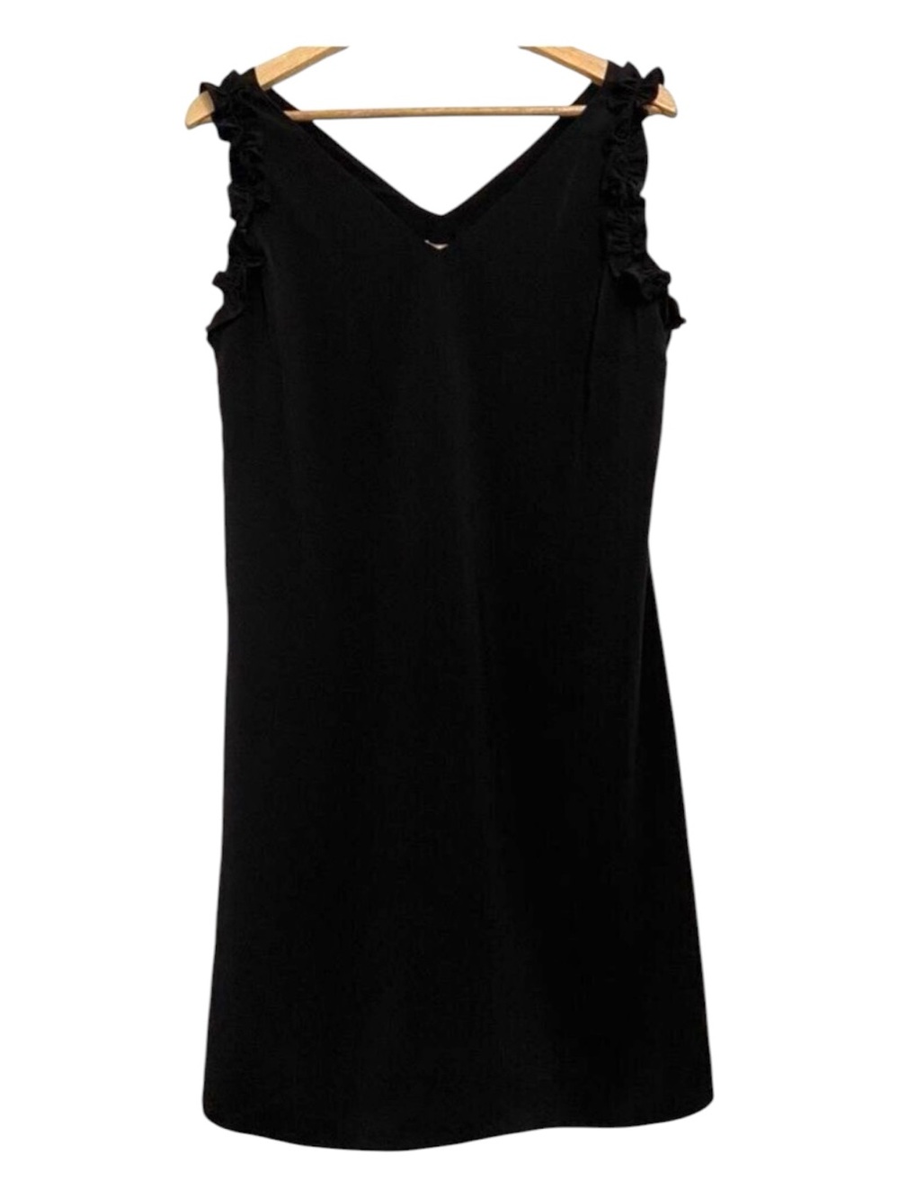 ESQUALO black mini dress sleeveless woven details V neckline size 6